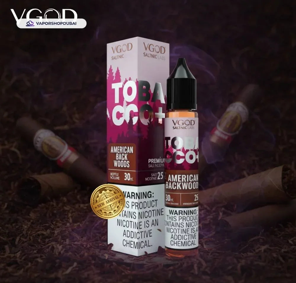 سائل إلكتروني VGOD Tobacco Plus Saltnic بحجم 30 مل وتركيز 25 ملغ و 50 ملغ متوفر في دبي، الإمارات العربية المتحدة