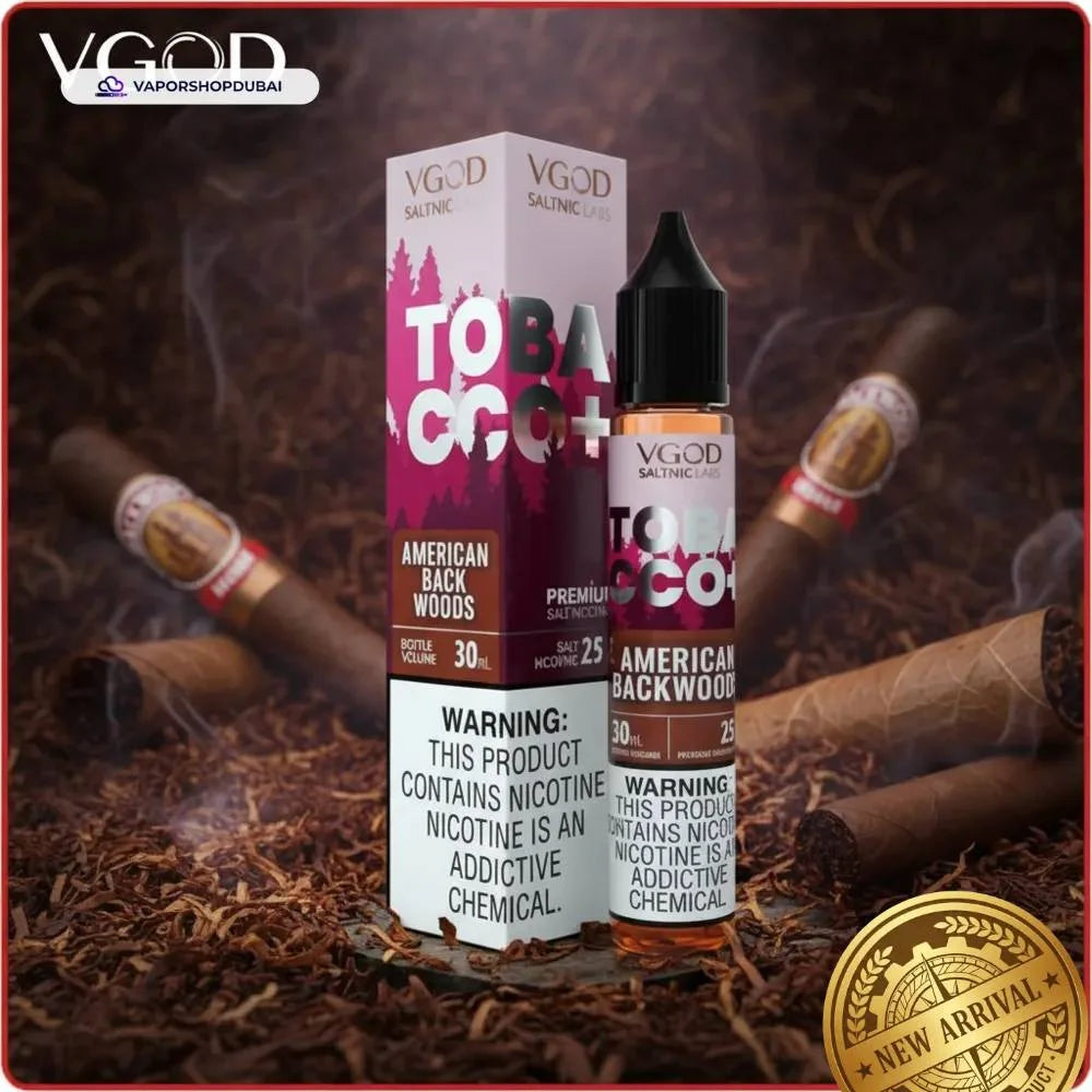 سائل إلكتروني VGOD Tobacco Plus Saltnic بحجم 30 مل وتركيز 25 ملغ و 50 ملغ متوفر في دبي، الإمارات العربية المتحدة