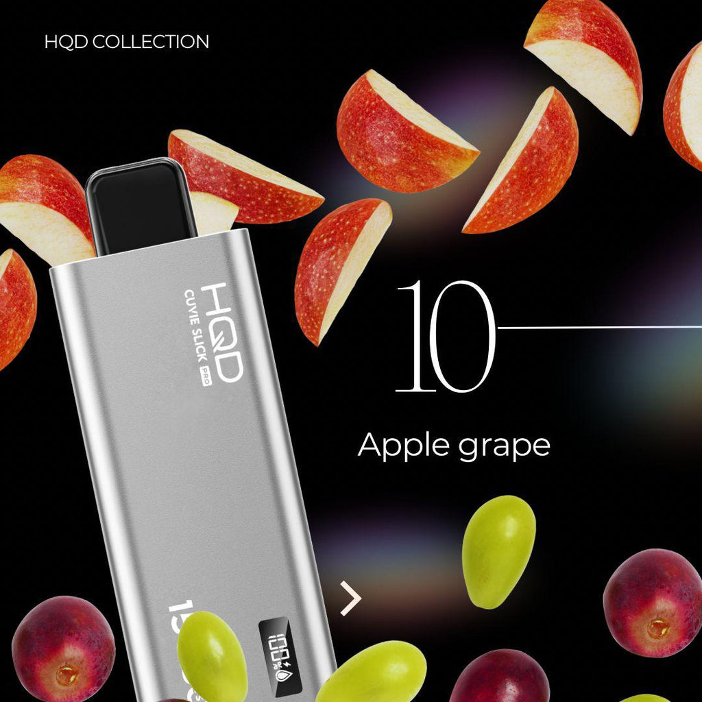 HQD Cuvie Slick Pro 15000 Puffs Apple Grape flavor collection poster UAE