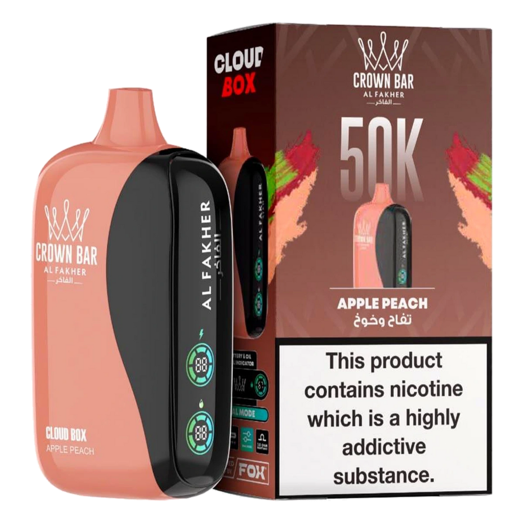 Crown Bar Al Fakher 50000 Puffs Cloud Box Apple Peach flavor - disposable vape UAE