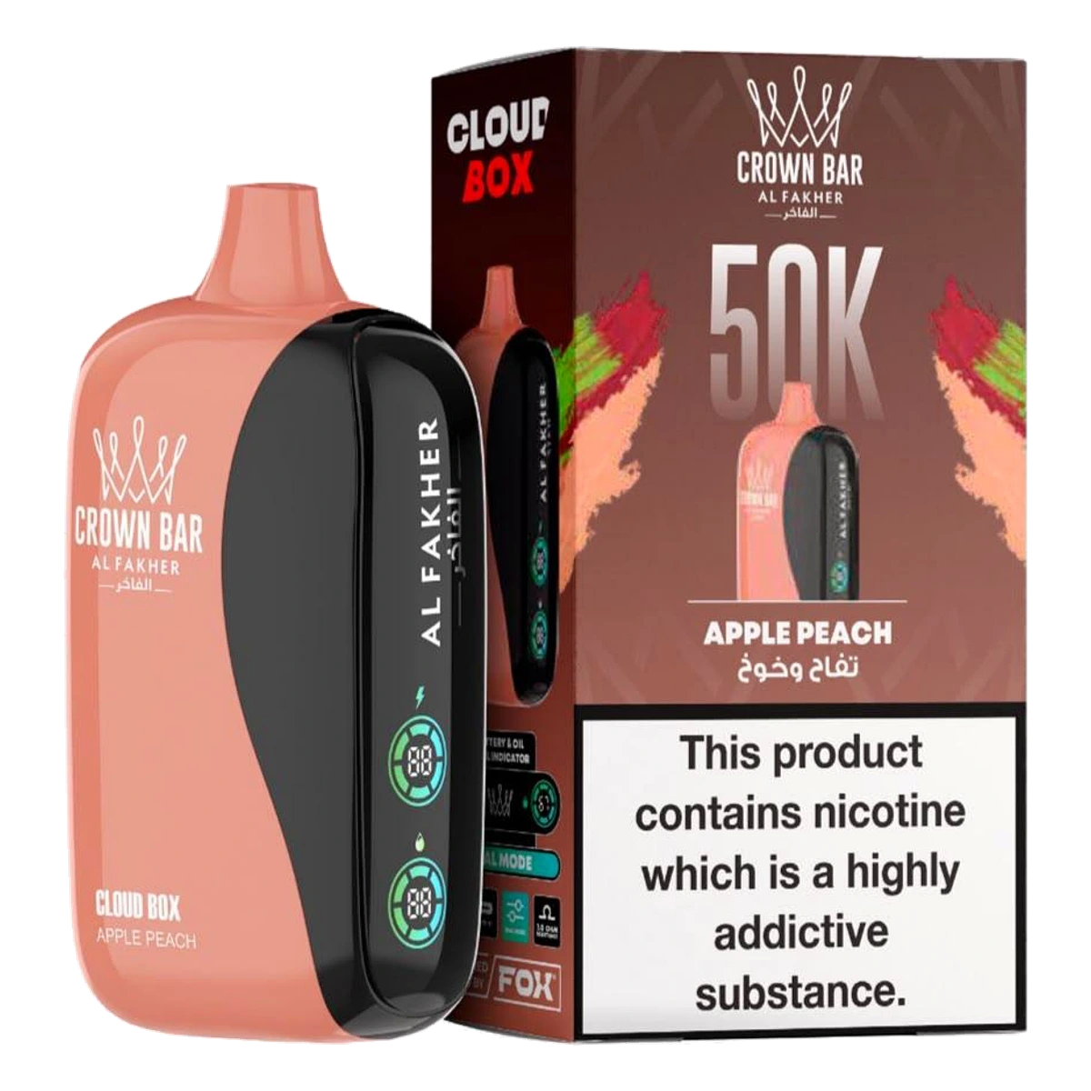 Crown Bar Al Fakher 50000 Puffs Cloud Box Apple Peach flavor - disposable vape UAE