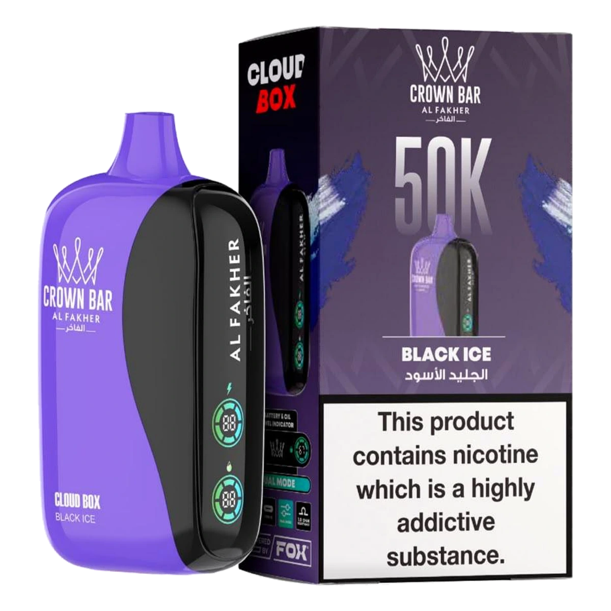 Crown Bar Al Fakher 50000 Puffs Cloud Box Black Ice flavor - disposable vape UAE