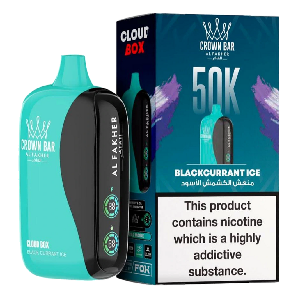Crown Bar Al Fakher 50000 Puffs Cloud Box Blackcurrant Ice flavor - disposable vape UAE
