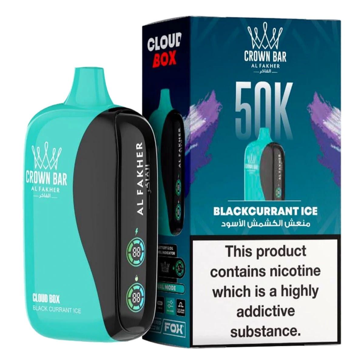 Crown Bar Al Fakher 50000 Puffs Cloud Box Blackcurrant Ice flavor - disposable vape UAE