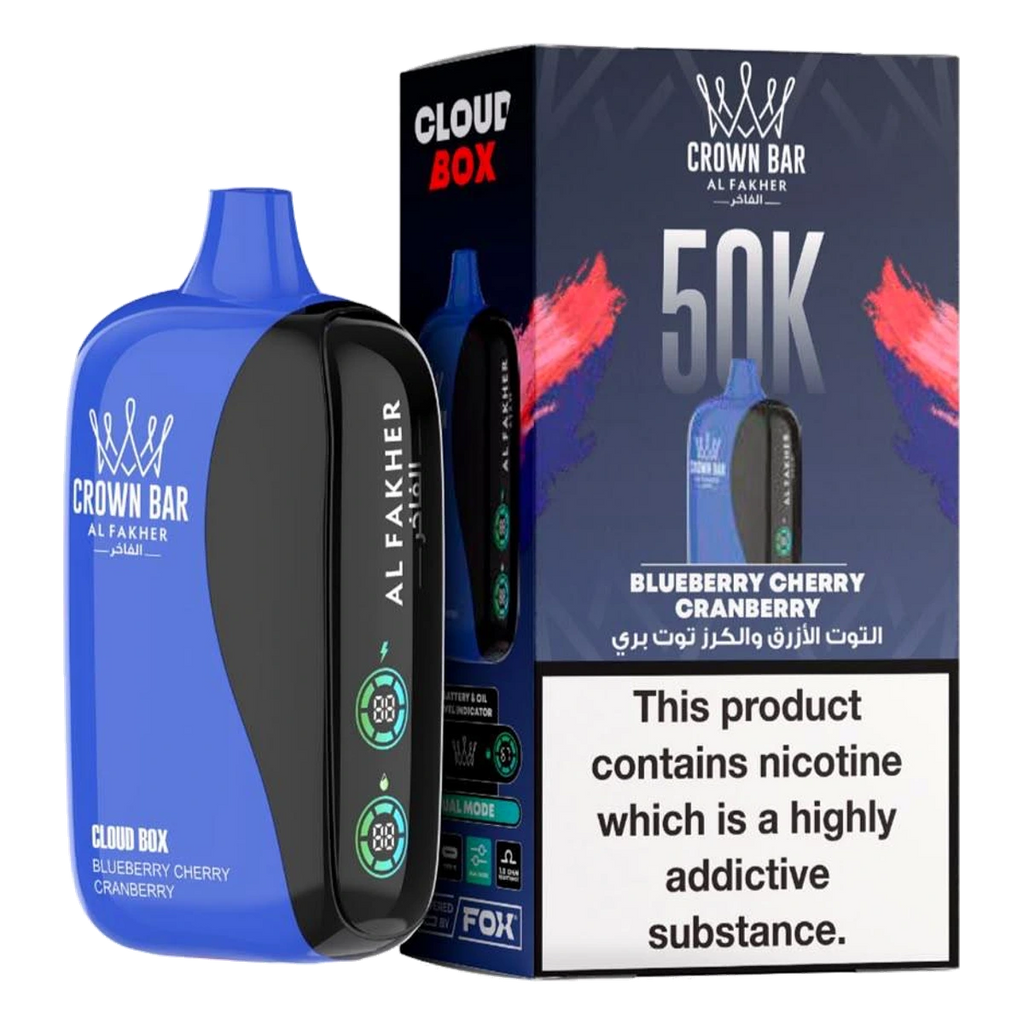 Crown Bar Al Fakher 50000 Puffs Cloud Box Blueberry Cherry Cranberry flavor - disposable vape UAE