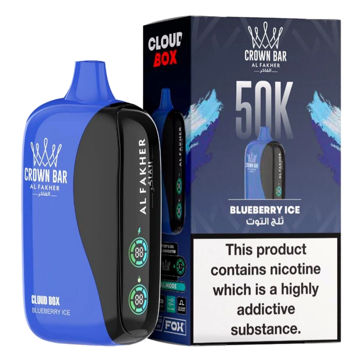 Crown Bar Al Fakher 50000 Puffs Cloud Box Blueberry Ice flavor - disposable vape UAE