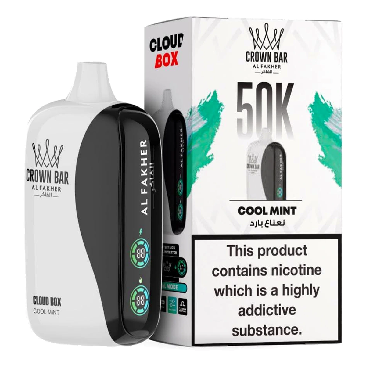 Crown Bar Al Fakher 50000 Puffs Cloud Box Cool Mint flavor - disposable vape UAE