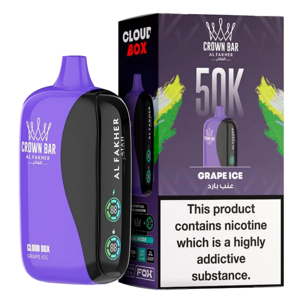 Crown Bar Al Fakher 50000 Puffs Cloud Box Grape Ice flavor - disposable vape UAE