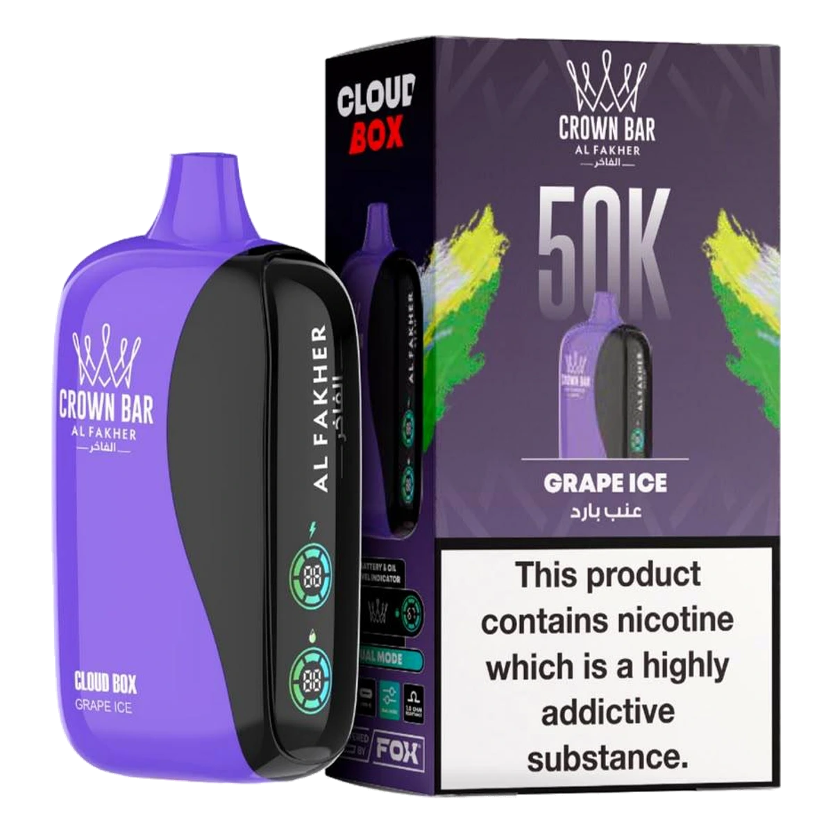 Crown Bar Al Fakher 50000 Puffs Cloud Box Grape Ice flavor - disposable vape UAE