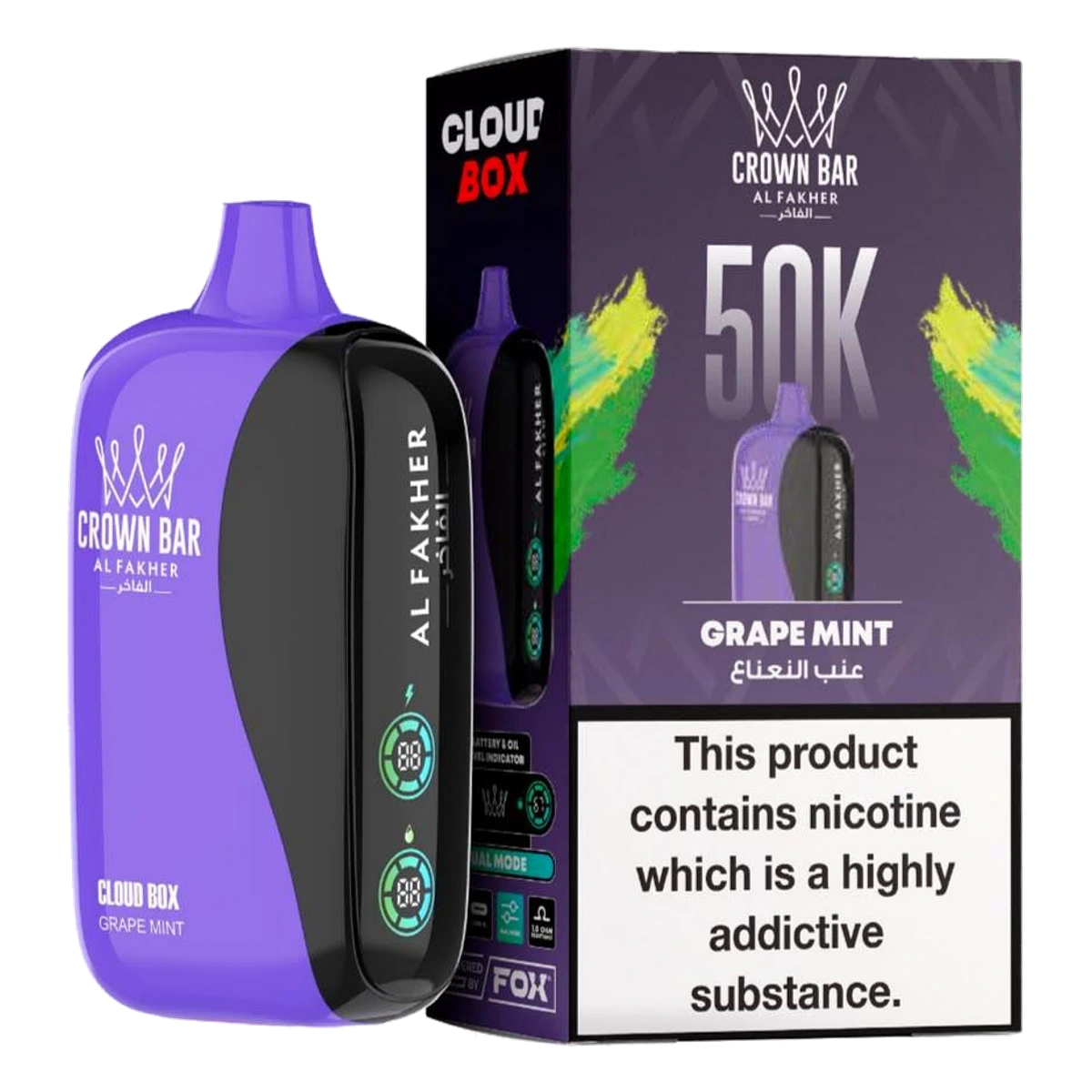 Crown Bar Al Fakher 50000 Puffs Cloud Box Grape Mint flavor - disposable vape UAE