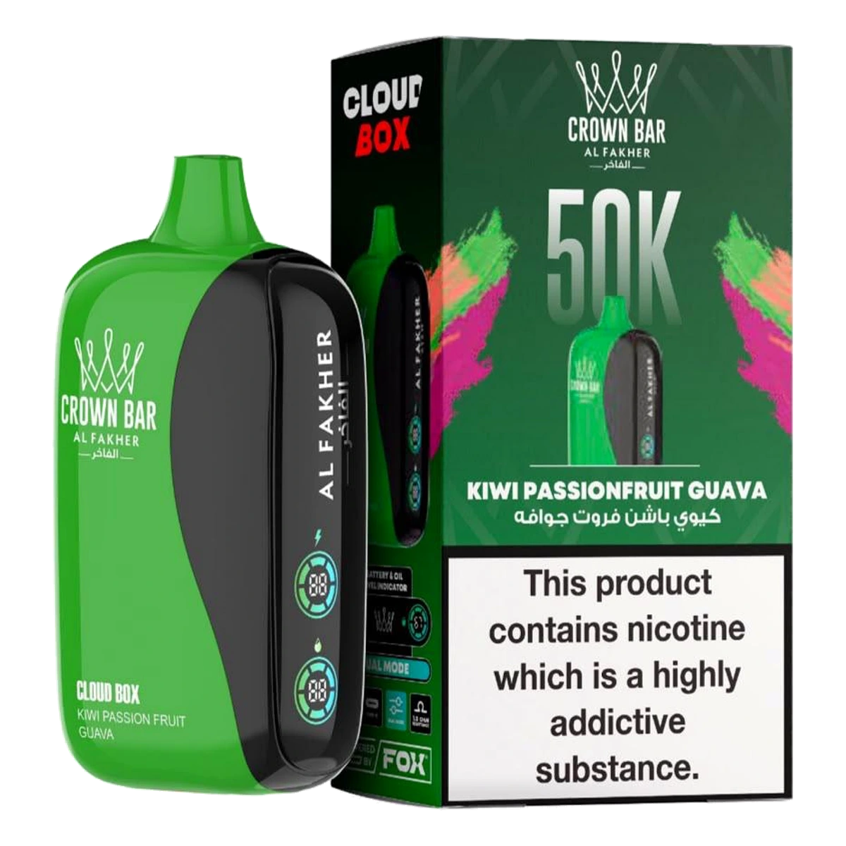 Crown Bar Al Fakher 50000 Puffs Cloud Box Kiwi Passionfruit Guava flavor - disposable vape UAE