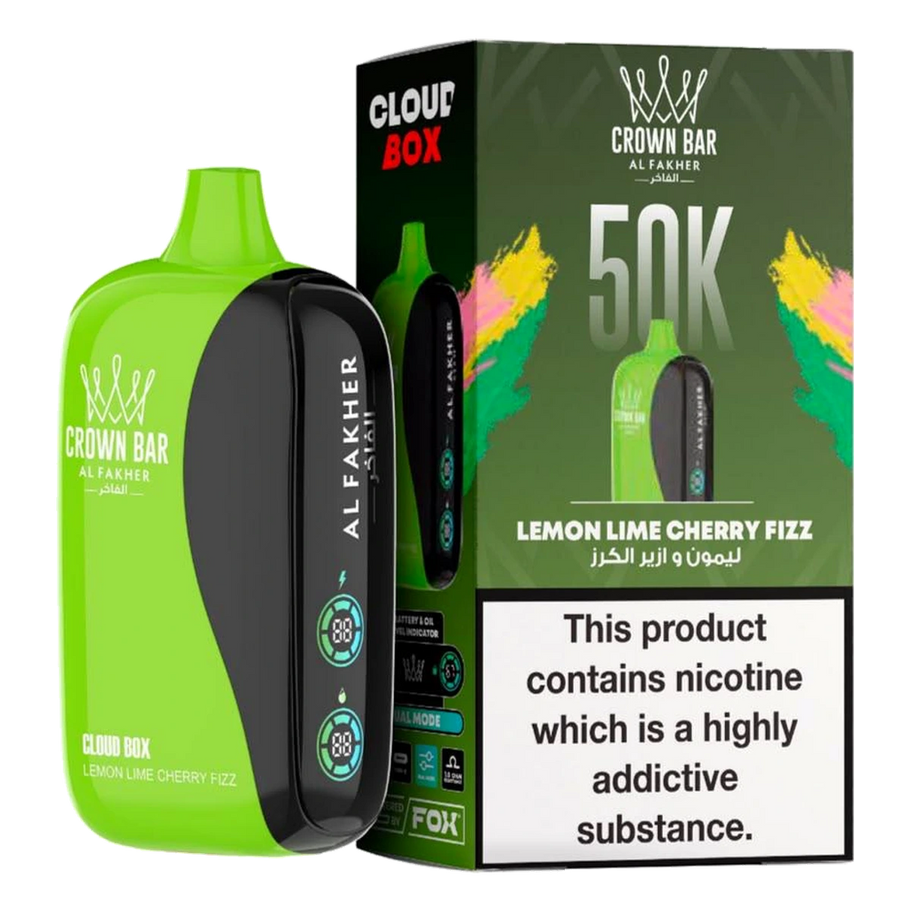 Crown Bar Al Fakher 50000 Puffs Cloud Box Lemon Lime Cherry Fizz flavor - disposable vape UAE