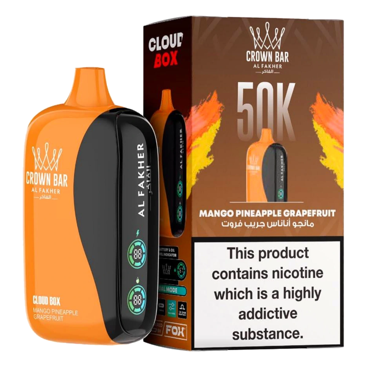Crown Bar Al Fakher 50000 Puffs Cloud Box Mango Pineapple Grapefruit flavor - disposable vape UAE