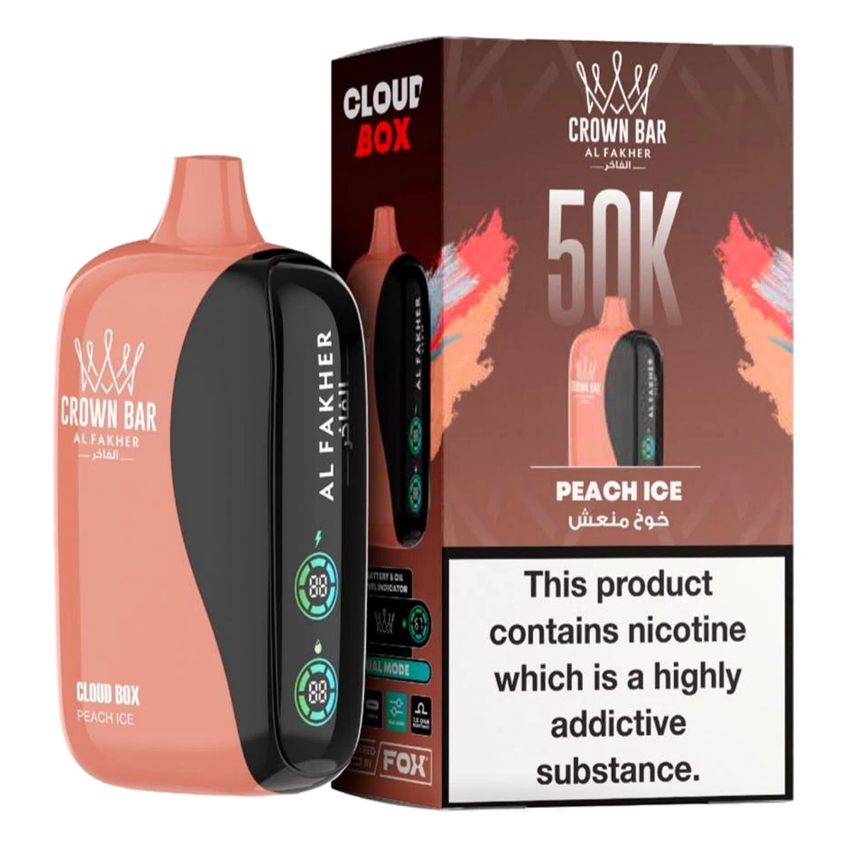 Crown Bar Al Fakher 50000 Puffs Cloud Box Peach Ice flavor - disposable vape UAE