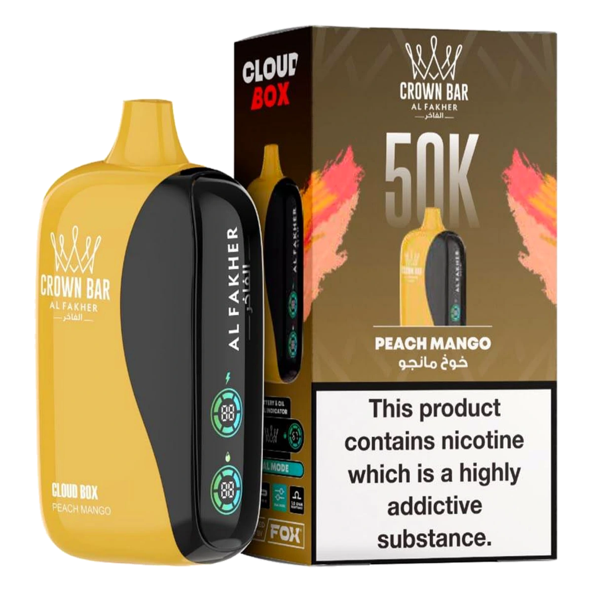 Crown Bar Al Fakher 50000 Puffs Cloud Box Peach Mango flavor - disposable vape UAE