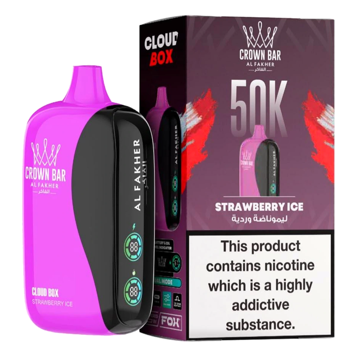 Crown Bar Al Fakher 50000 Puffs Cloud Box Strawberry Ice flavor - disposable vape UAE