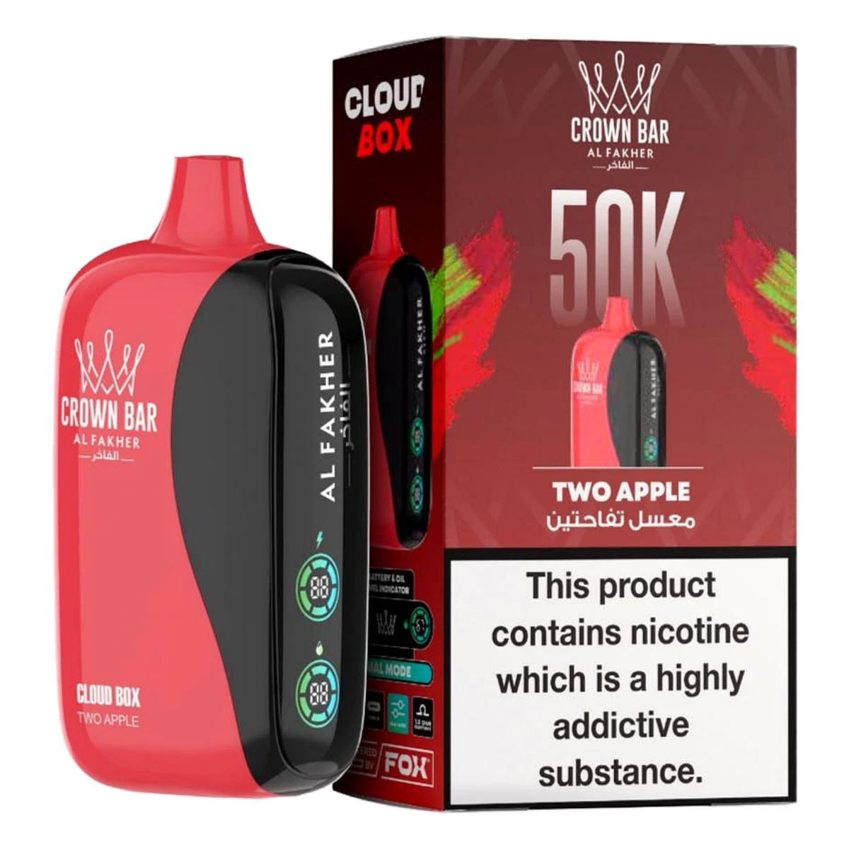 Crown Bar Al Fakher 50000 Puffs Cloud Box Two Apple flavor - disposable vape UAE