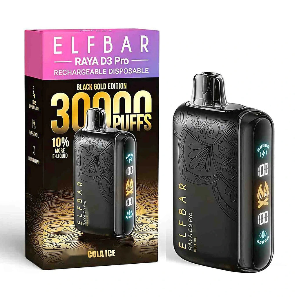 Elfbar Raya D3 Pro 30000 Puffs Black Gold Disposable Vape UAE Cola Ice