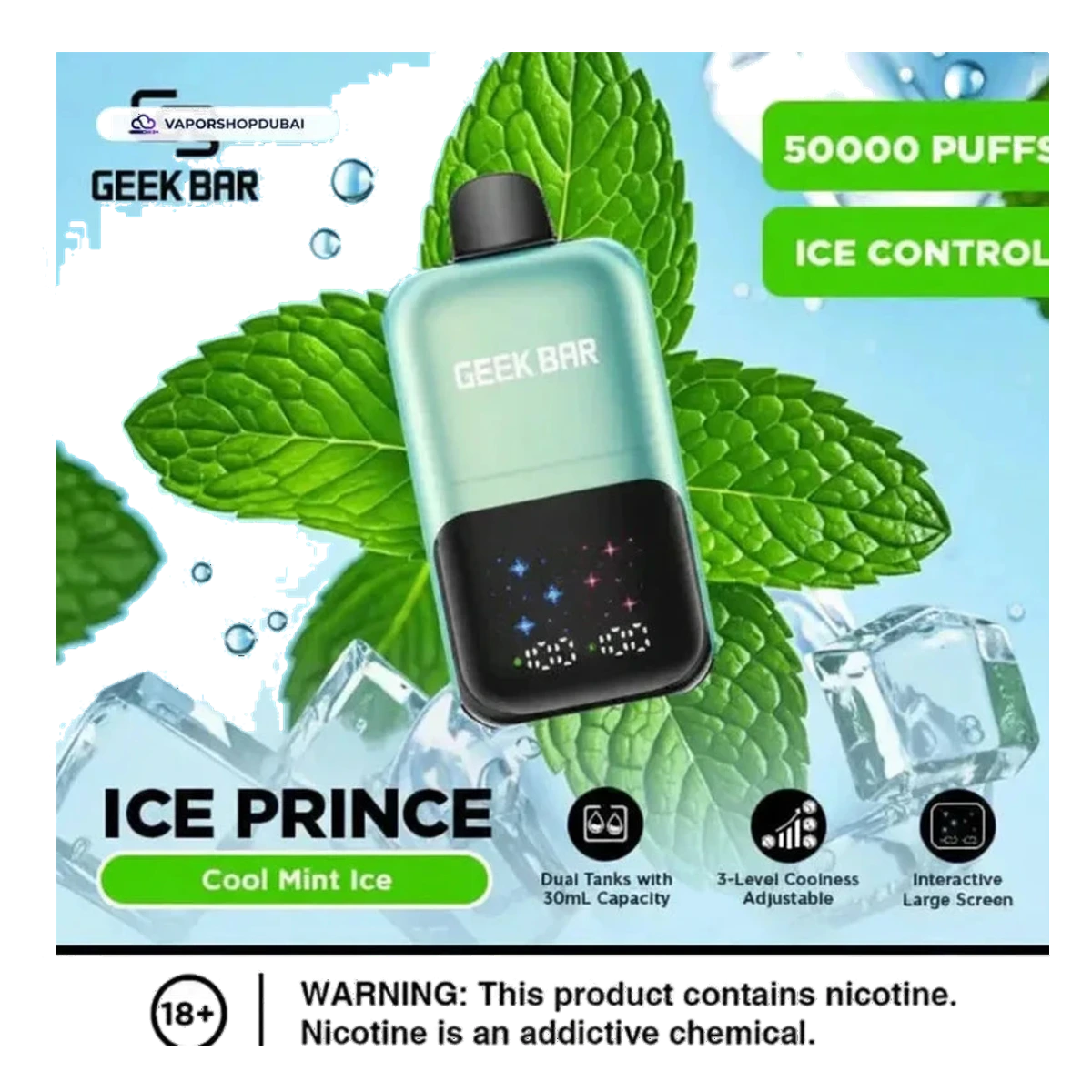 Buy Emirates Vapor Geek Bar Ice Prince 50000 Puffs Disposable Vape Dubai same-day delivery