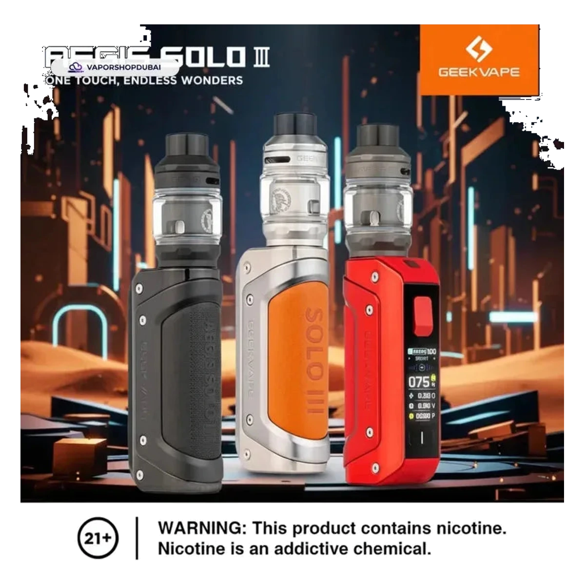 Geekvape Aegis Solo 3 Vape Kit (External Battery) 100W In DUBAI, UAE