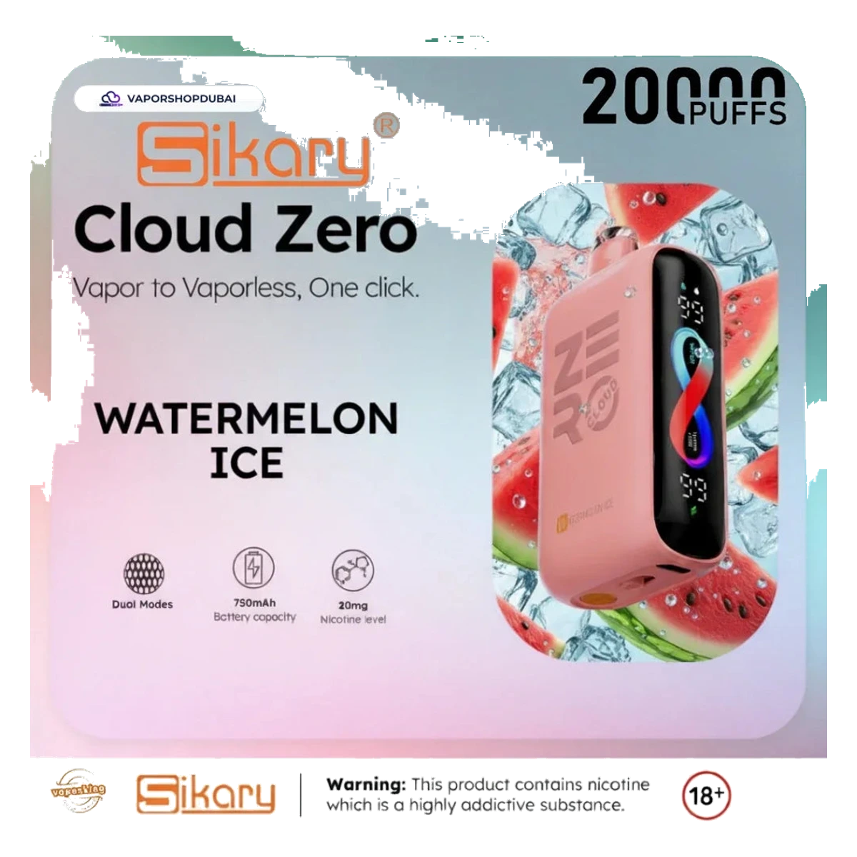 Sikary Cloud Zero 20000 Puffs Disposable 20mg UAE — Buy Dubai | Emirates Vapor