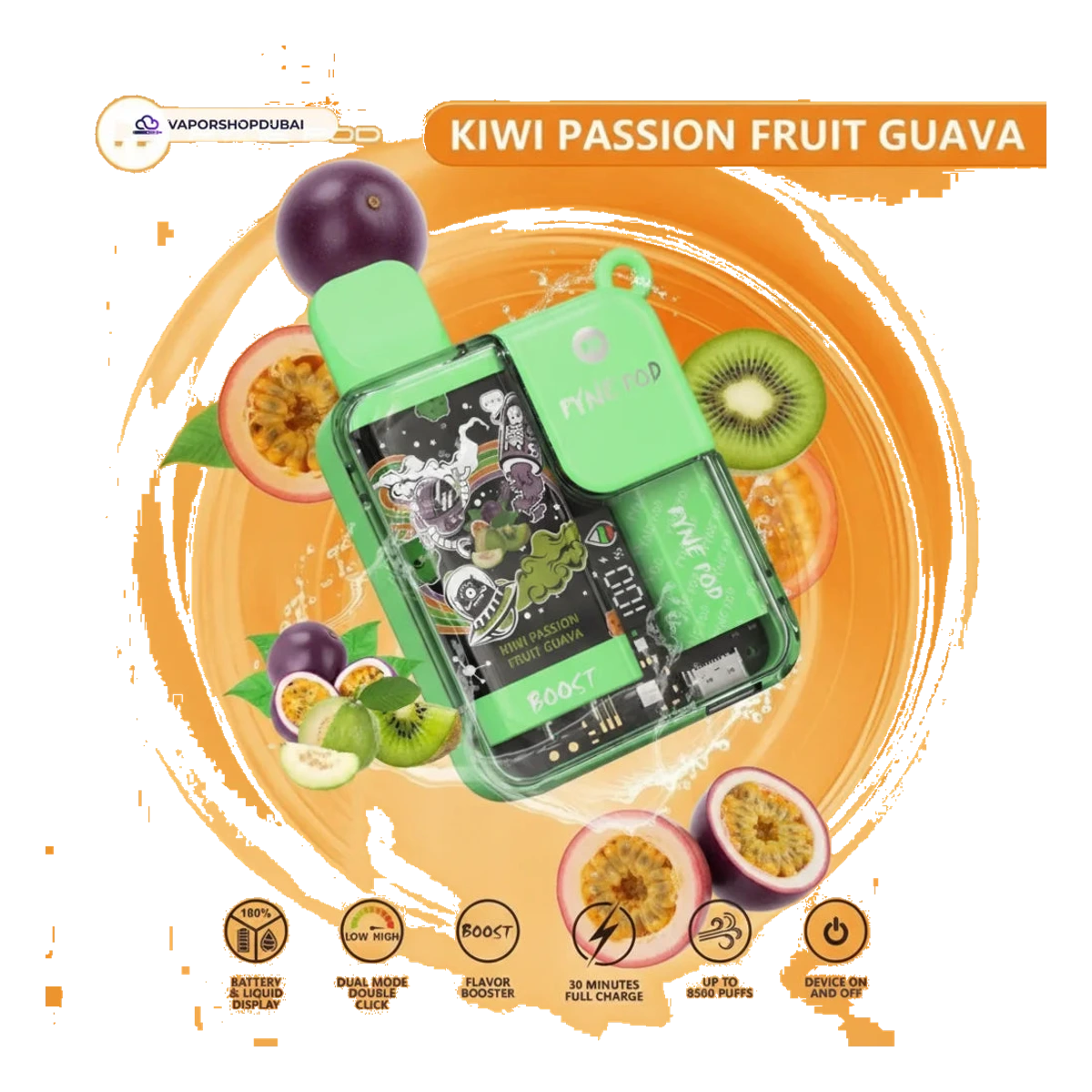 Pyne Pod 8500 Disposable Vape kiwi-passion-fruit-guava UAE | Emirates Vapor