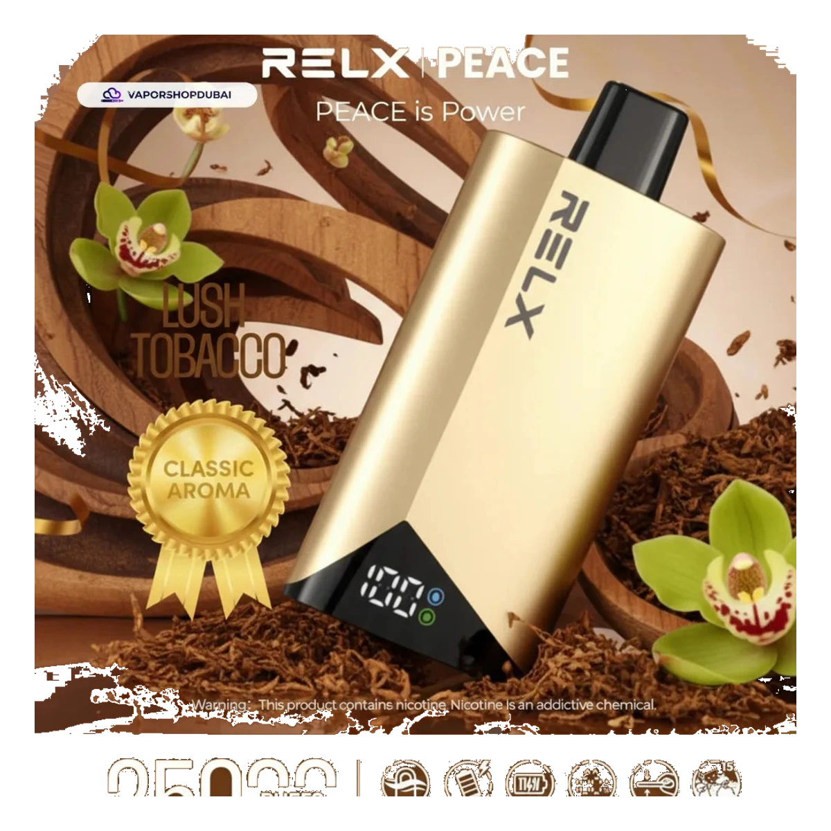 Relx Peace 25000 Puffs Disposable Vape lush-tobacco UAE | Emirates Vapor