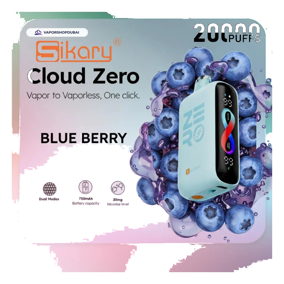 Sikary Cloud Zero 20000 Puffs Disposable 20mg blue-berry UAE | Emirates Vapor