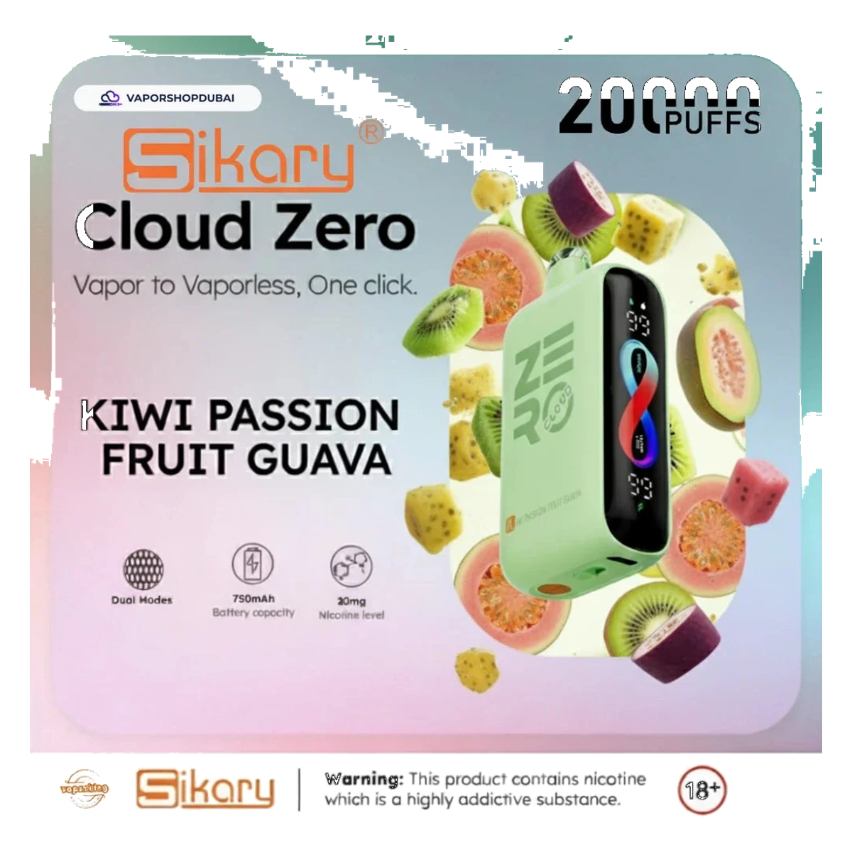 Sikary Cloud Zero 20000 Puffs Disposable 20mg kiwi-passion-fruit-guava UAE | Emirates Vapor