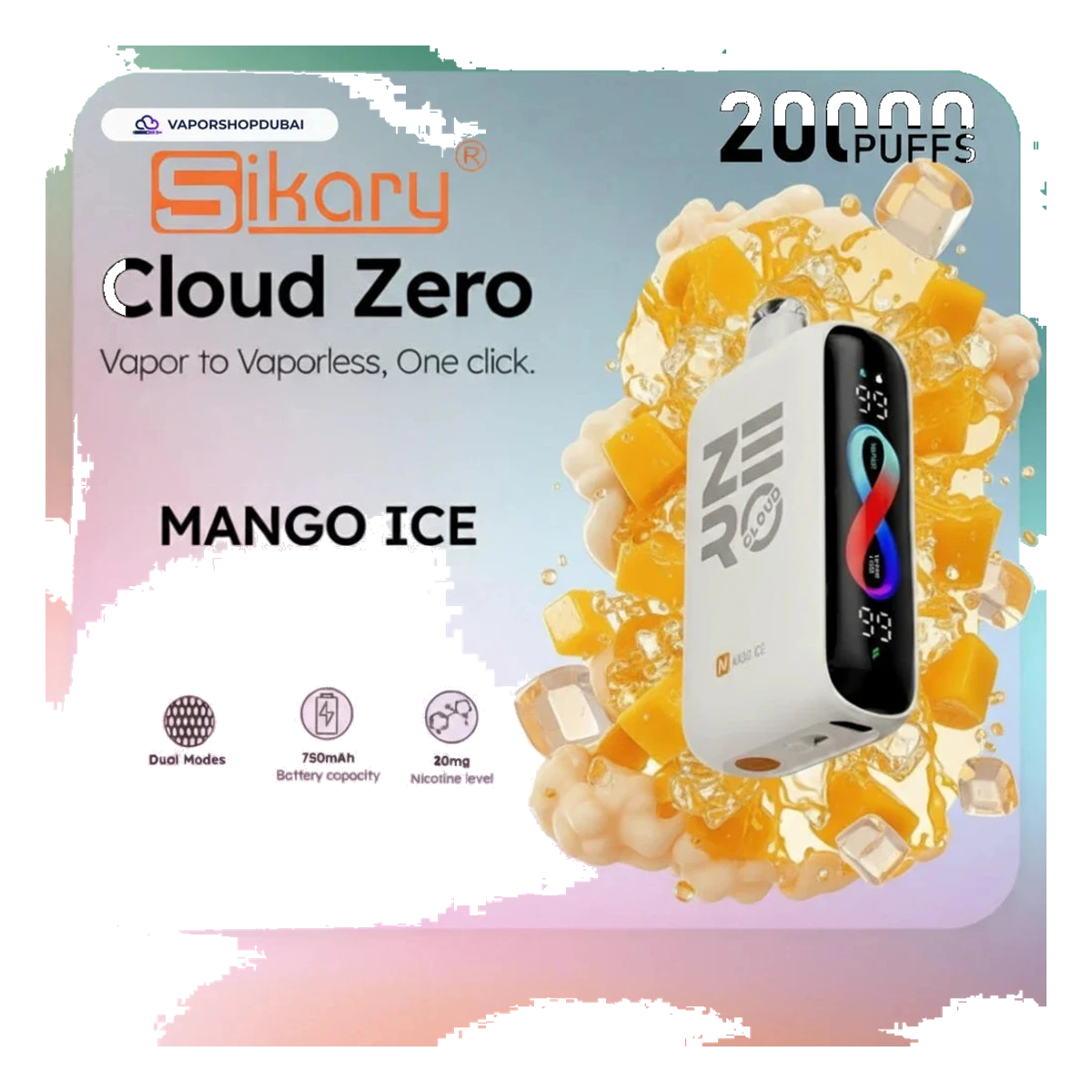 Sikary Cloud Zero 20000 Puffs Disposable 20mg mango-ice UAE | Emirates Vapor