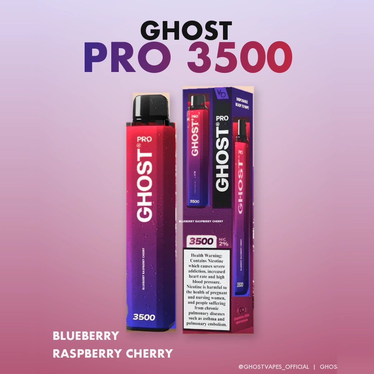 Ghost Pro 3500 Puffs 2% Disposable Vape UAE Blueberry Raspberry Cherry