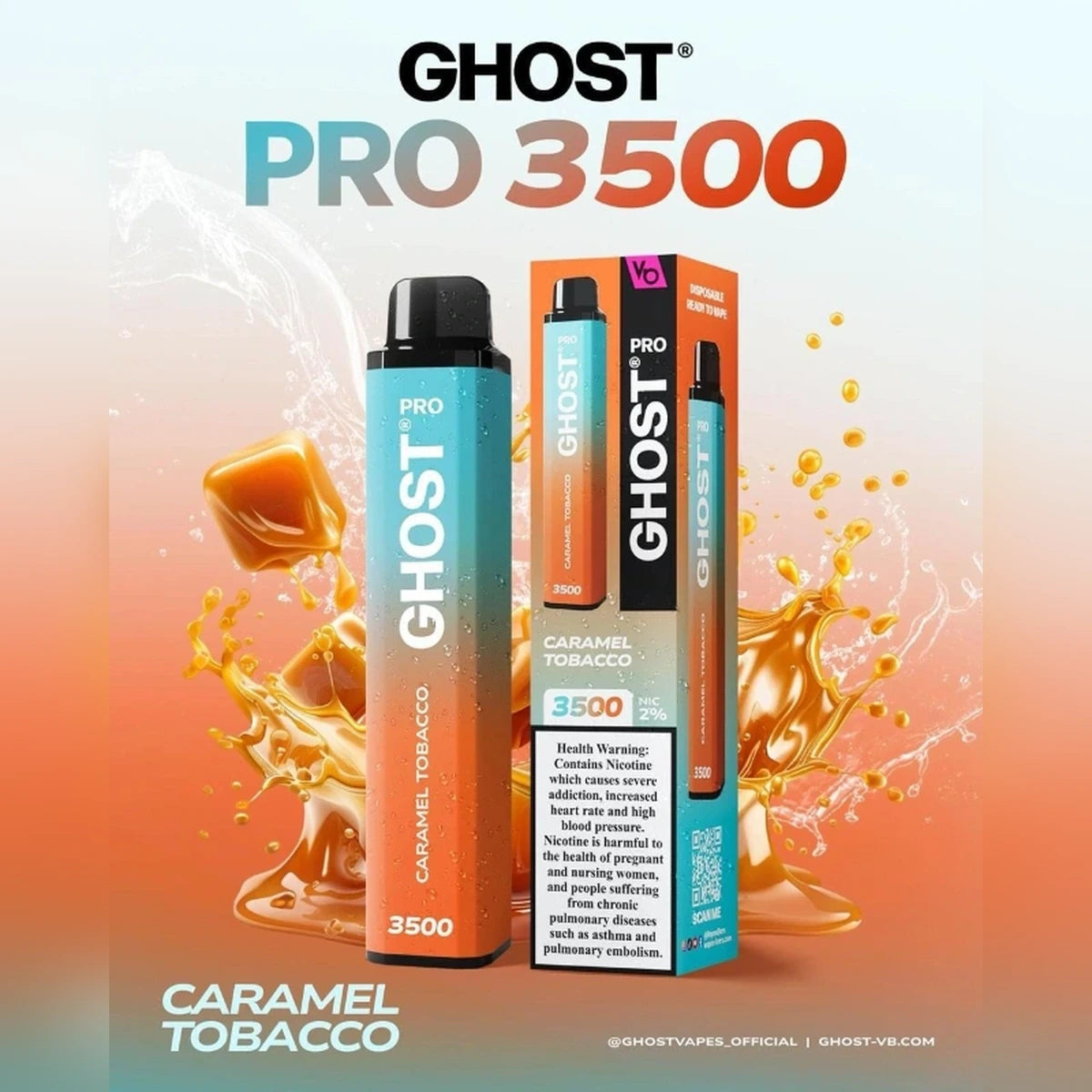 Ghost Pro 3500 Puffs 2% Disposable Vape UAE Caramel Tobacco