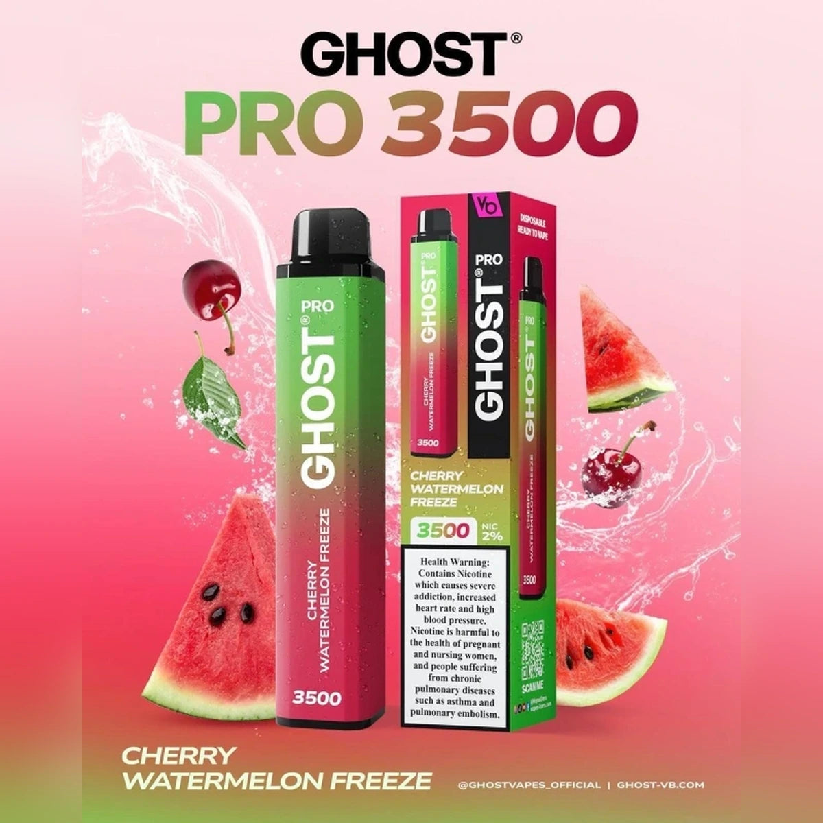 Ghost Pro 3500 Puffs 2% Disposable Vape UAE Cherry Watermelon Freeze