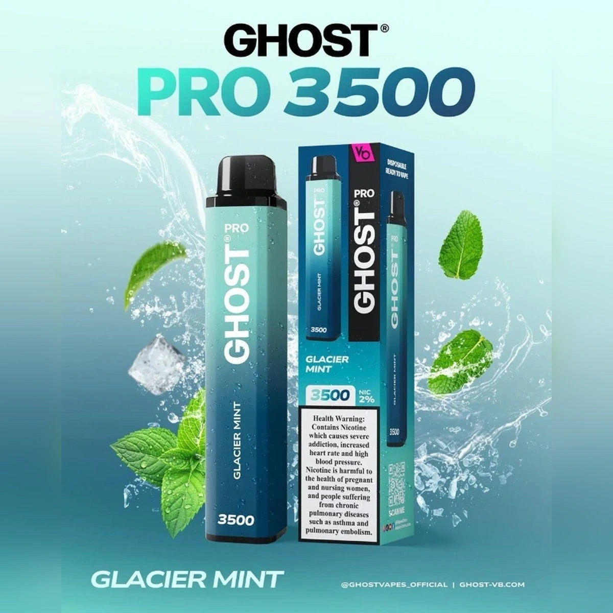 Ghost Pro 3500 Puffs 2% Disposable Vape UAE Glacier Mint