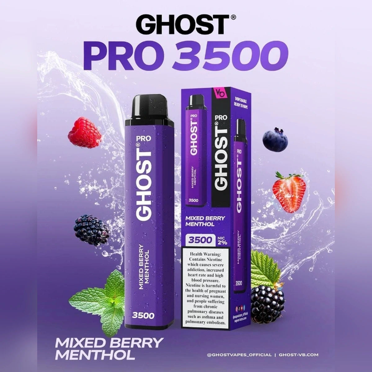 Ghost Pro 3500 Puffs 2% Disposable Vape UAE Mixed Berry Menthol