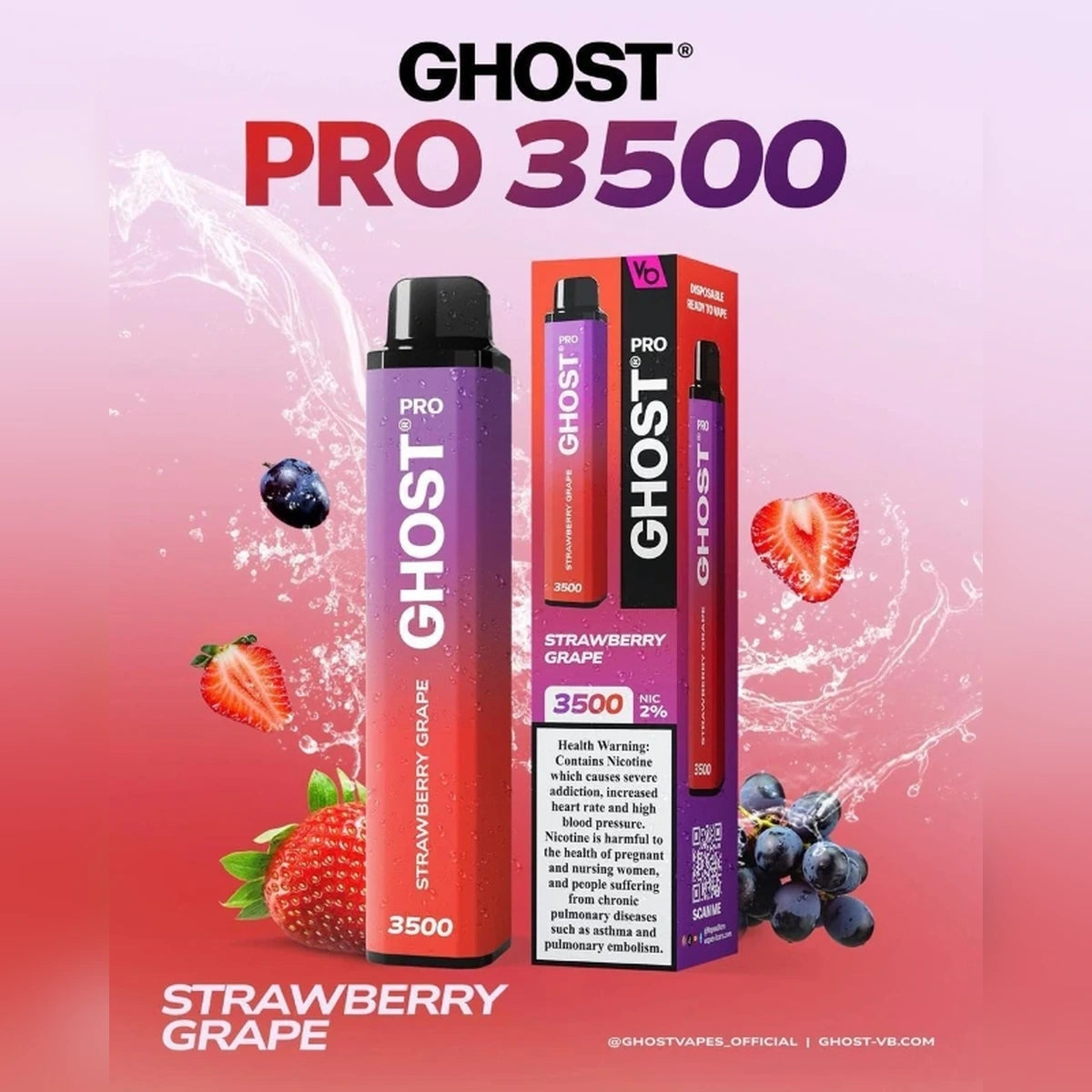 Ghost Pro 3500 Puffs 2% Disposable Vape UAE Strawberry Grape