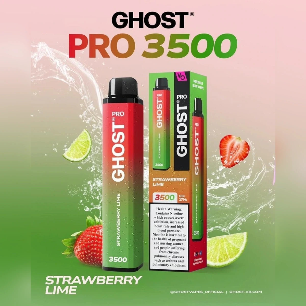 Ghost Pro 3500 Puffs 2% Disposable Vape UAE Strawberry Lime