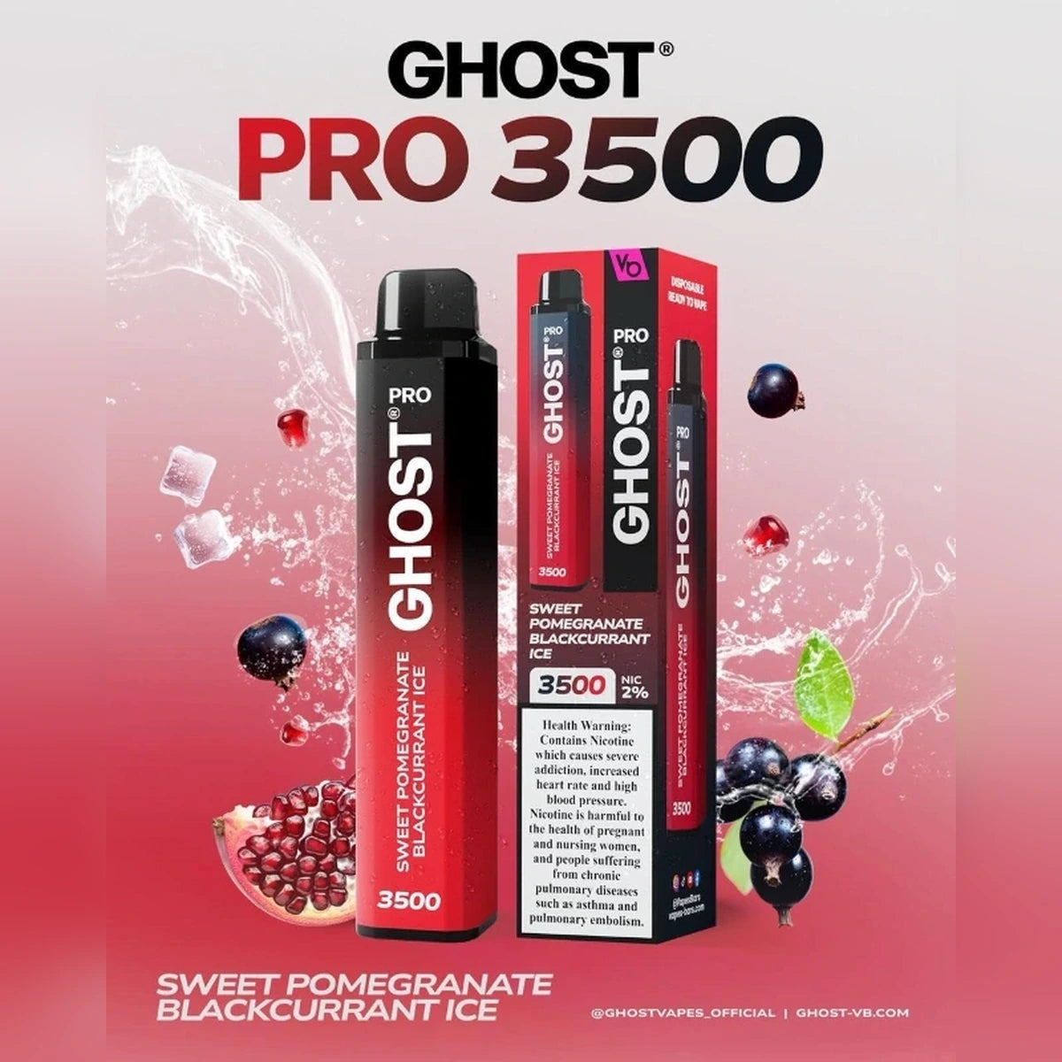 Ghost Pro 3500 Puffs 2% Disposable Vape UAE Sweet Pomegranate Blackcurrant Ice