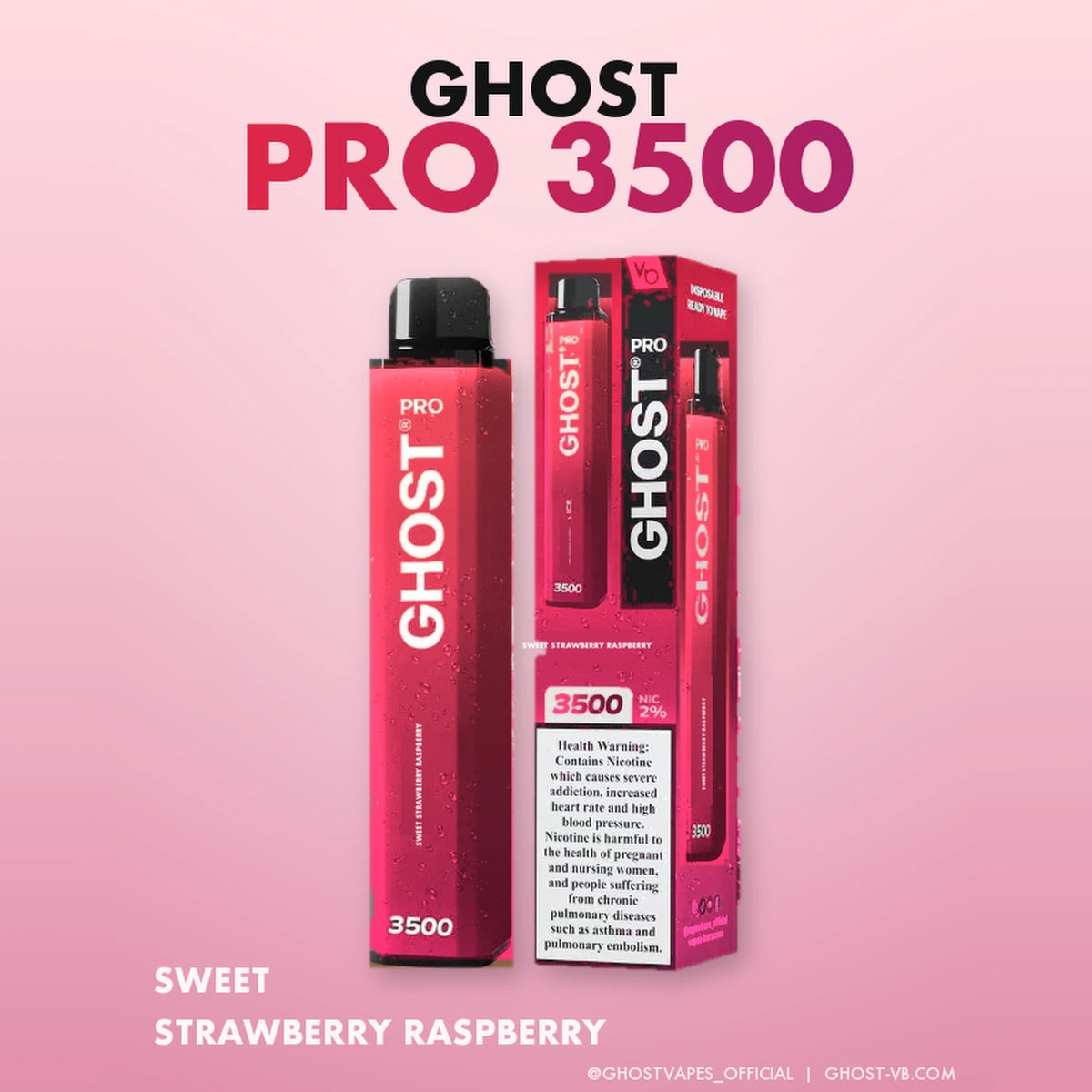 Ghost Pro 3500 Puffs 2% Disposable Vape UAE Sweet Strawberry Raspberry