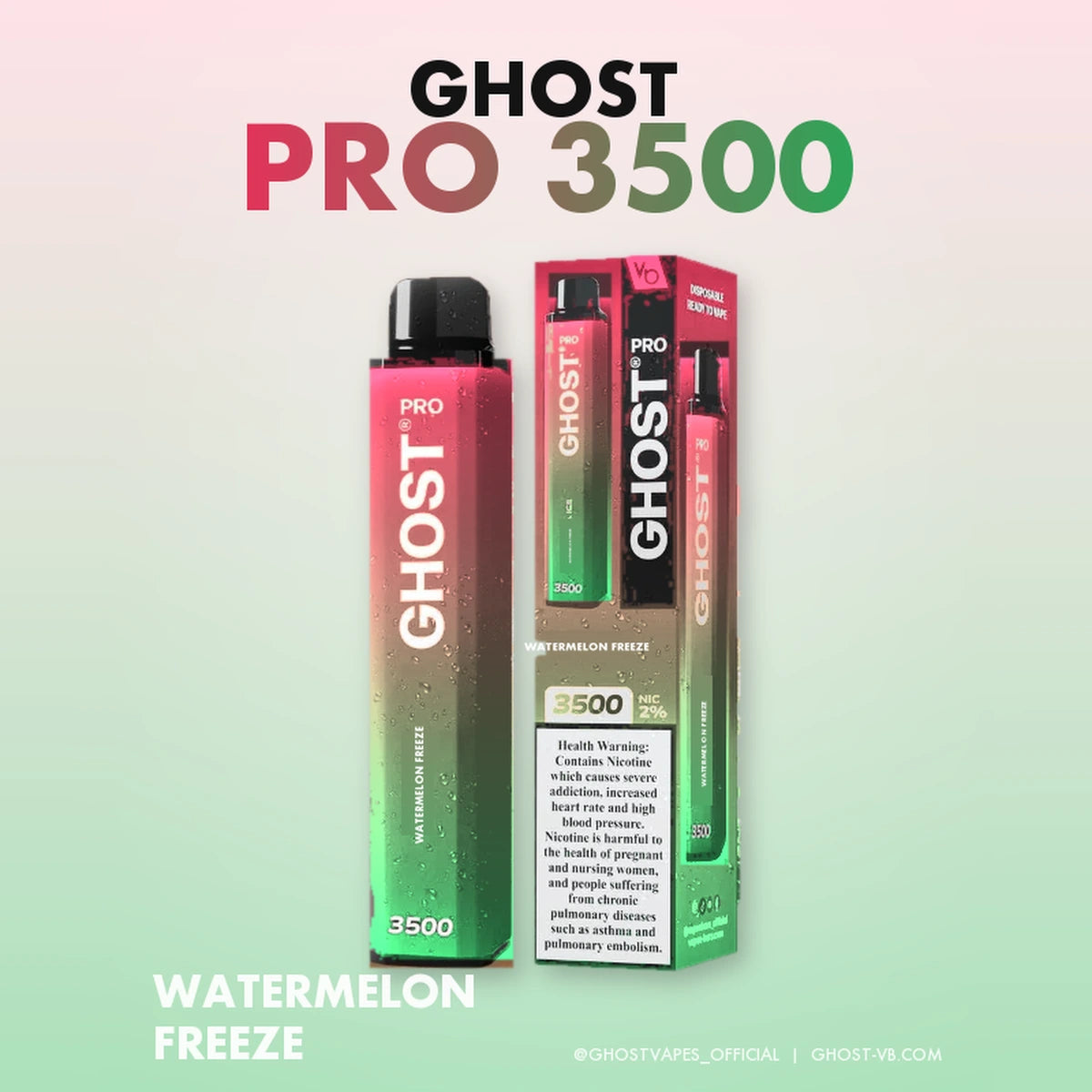 Ghost Pro 3500 Puffs 2% Disposable Vape UAE Watermelon Freeze