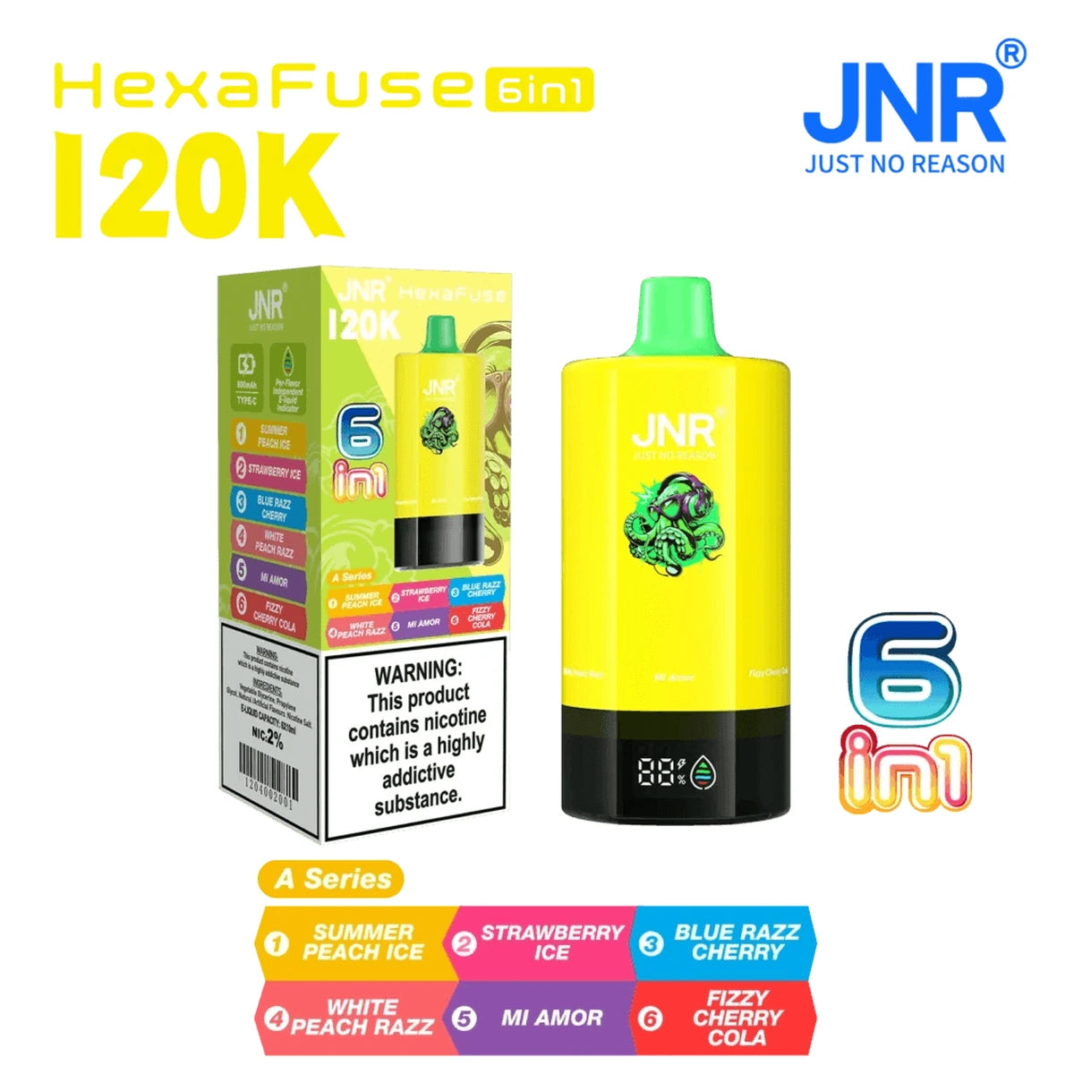 JNR HexaFuse 120K Puffs 6in1 Disposable Vape UAE A Series Yellow