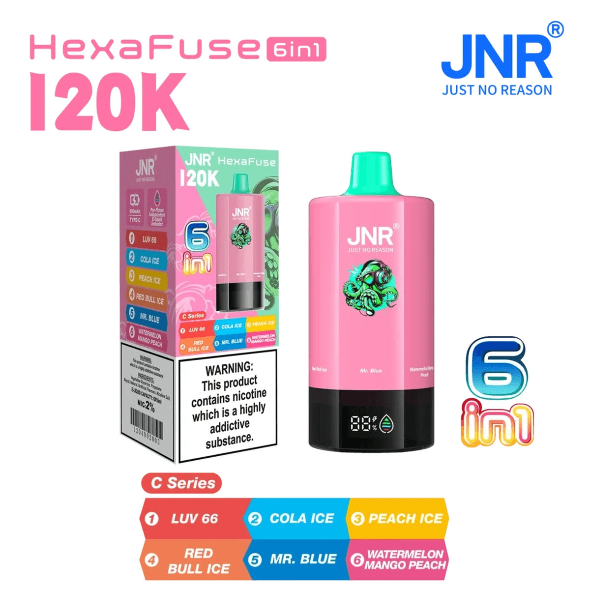 JNR HexaFuse 120K Puffs 6in1 Disposable Vape UAE C Series Pink