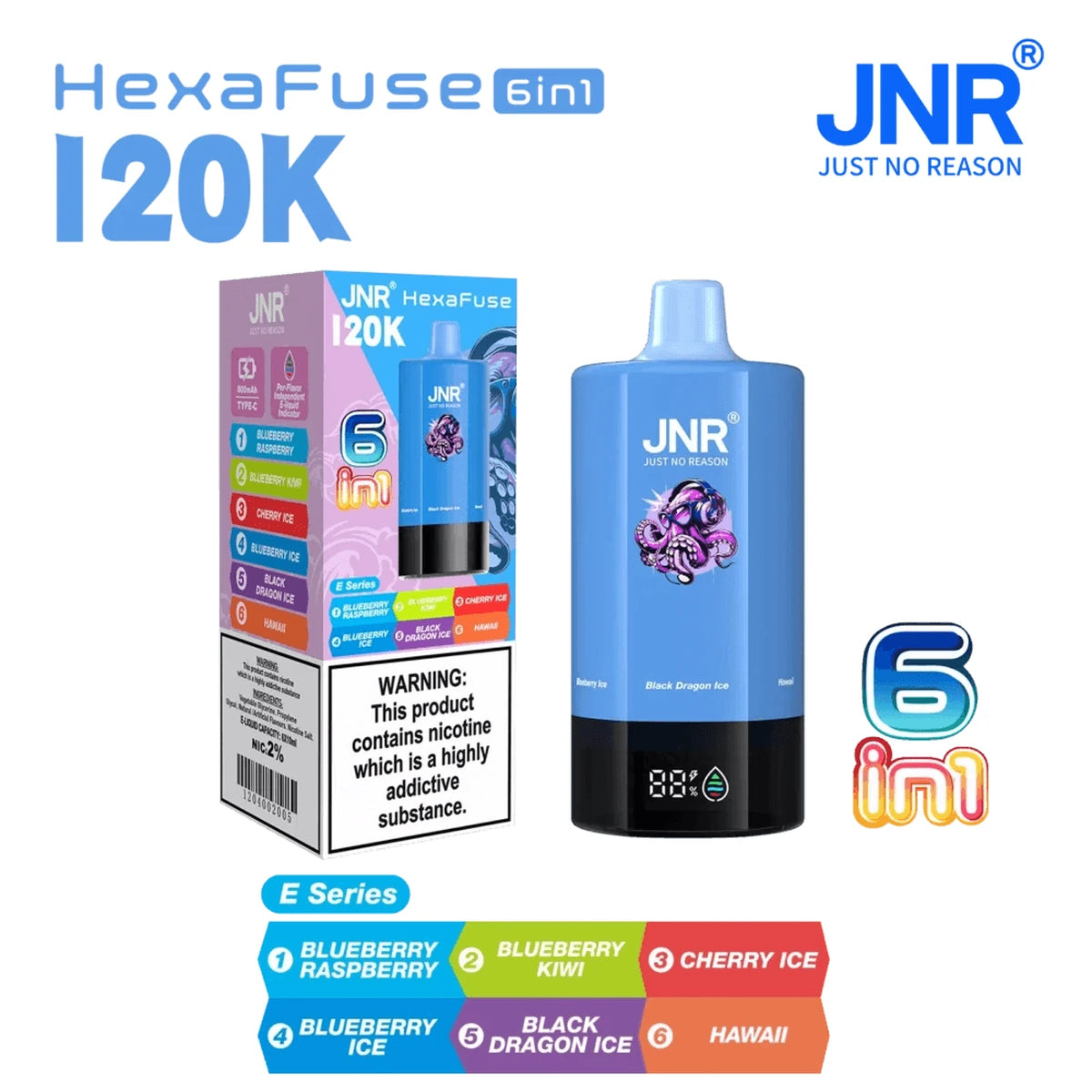 JNR HexaFuse 120K Puffs 6in1 Disposable Vape UAE E Series Blue