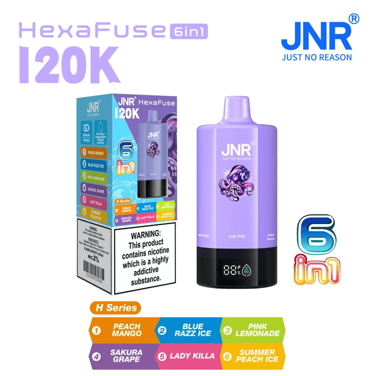 JNR HexaFuse 120K Puffs 6in1 Disposable Vape UAE H Series Purple