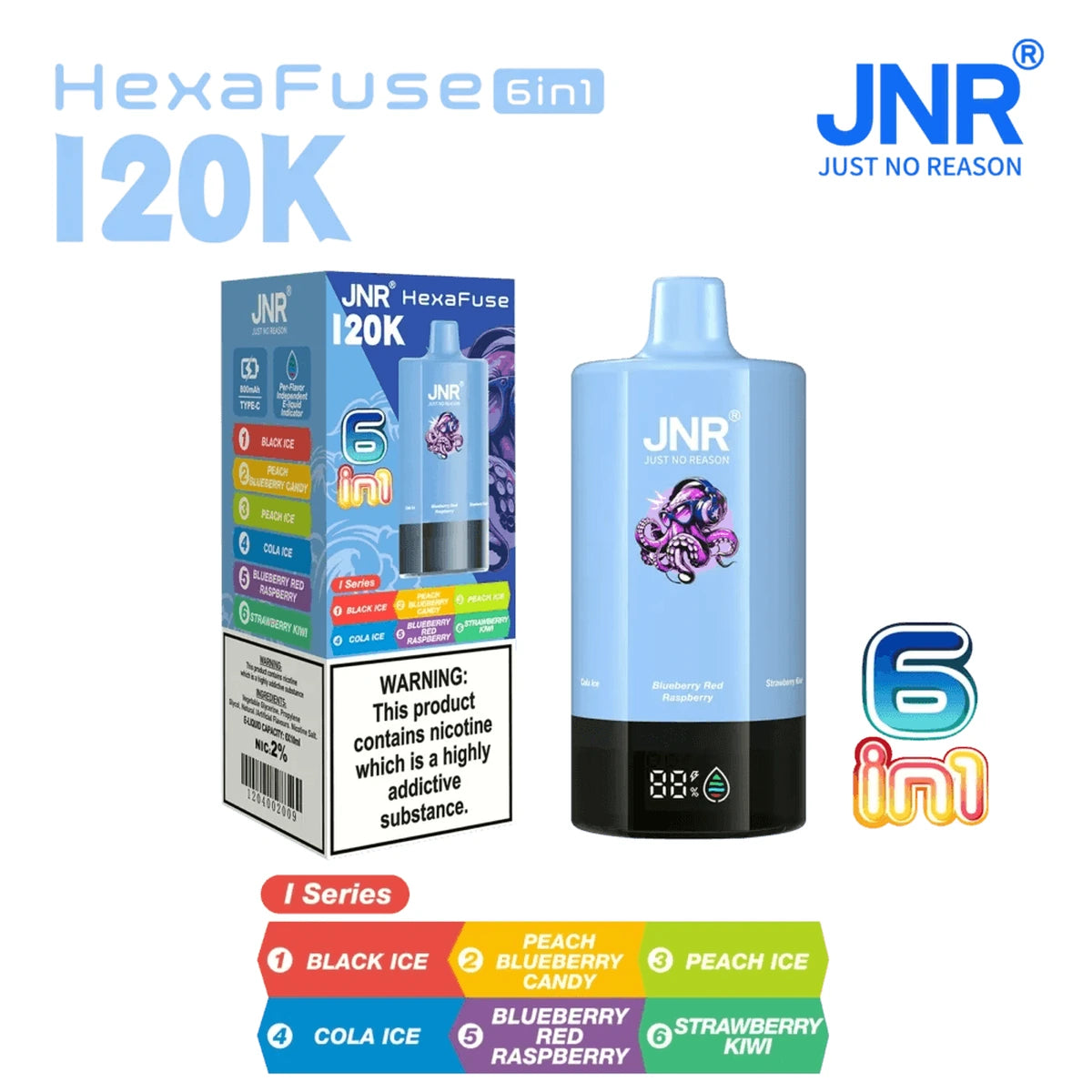 JNR HexaFuse 120K Puffs 6in1 Disposable Vape UAE I Series Light Blue