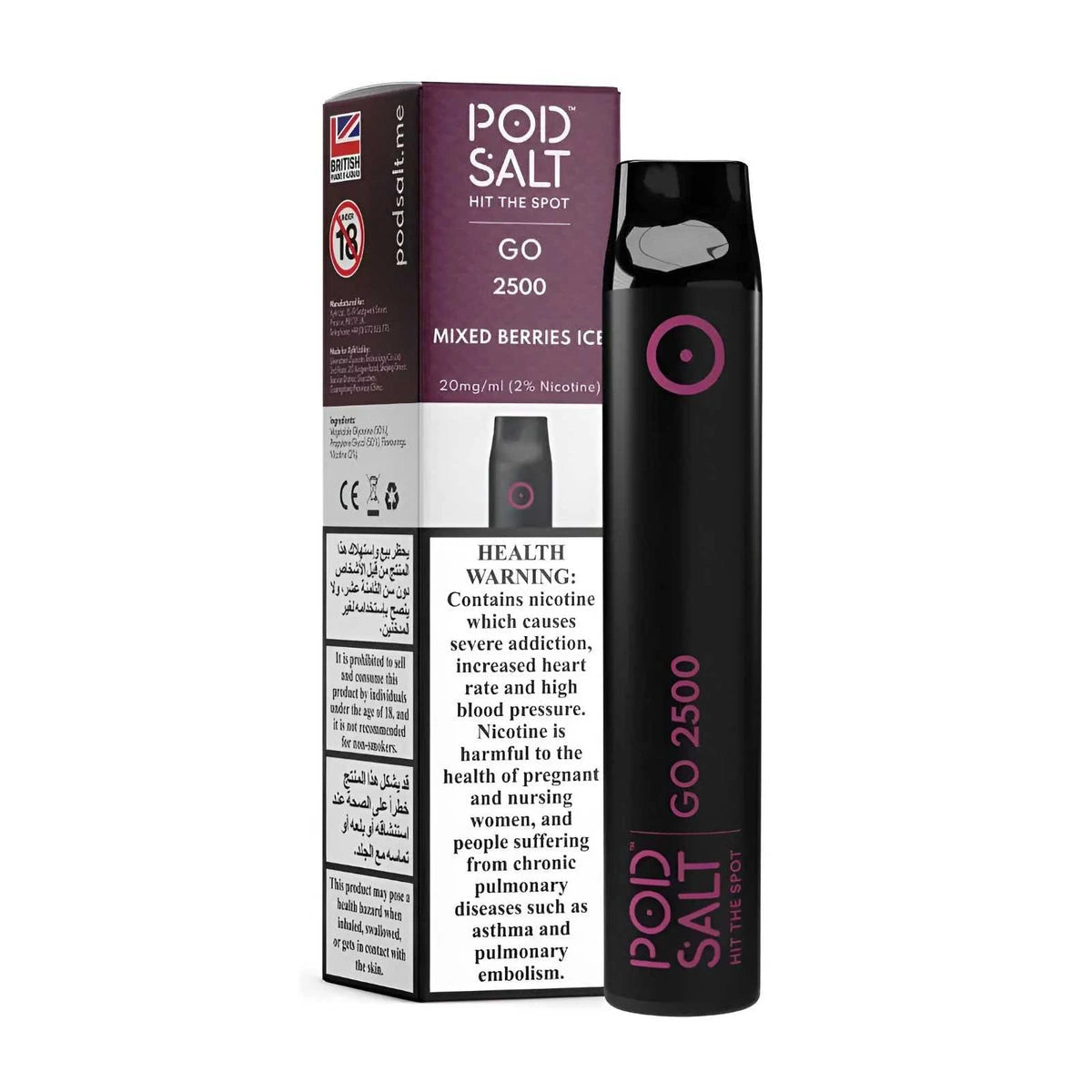 Pod Salt GO 2500 Puffs Disposable Vape UAE Mixed Berries Ice