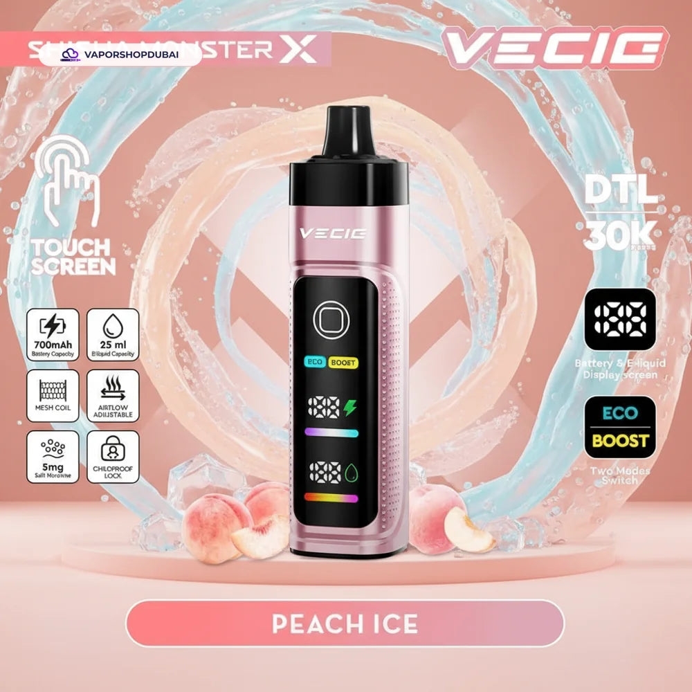 Vecig Shisha Monster X 30K DTL Disposable Hookah Vape peach-ice UAE | Emirates Vapor