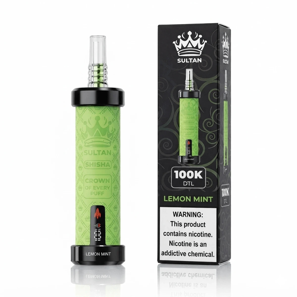 XTRA SULTAN 100K Puffs DTL Shisha 2mg Disposable Vape UAE Lemon Mint