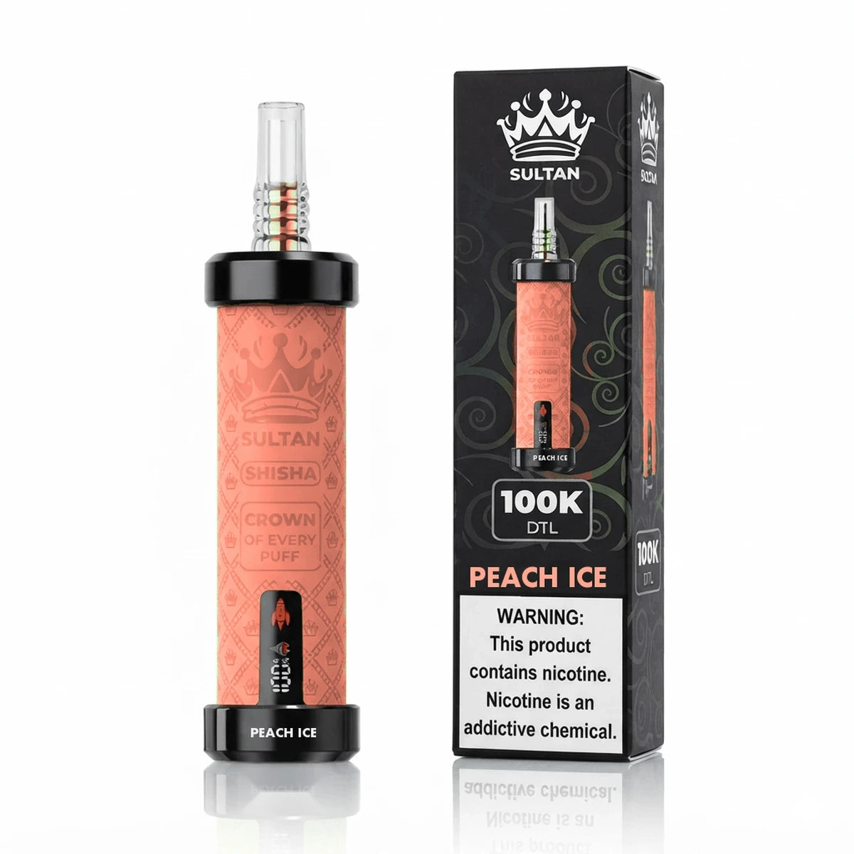 XTRA SULTAN 100K Puffs DTL Shisha 2mg Disposable Vape UAE Peach Ice